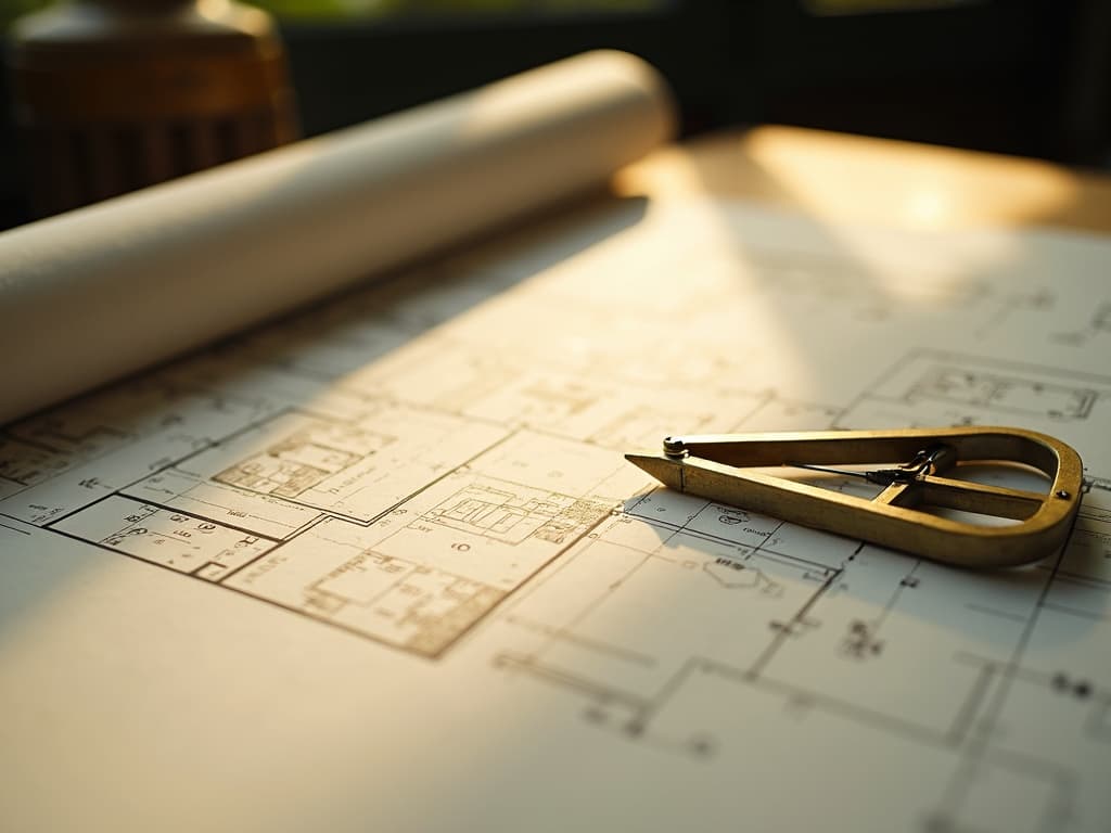Architectural blueprint with drafting tools